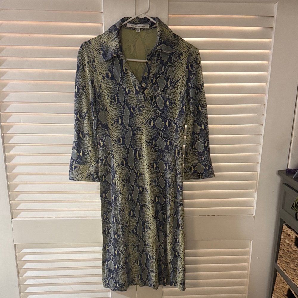 Diane Von Furstenberg Blue and Green Long Sleeve Dress